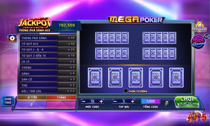 Chơi Mega Poker đơn giản tại Rikvip