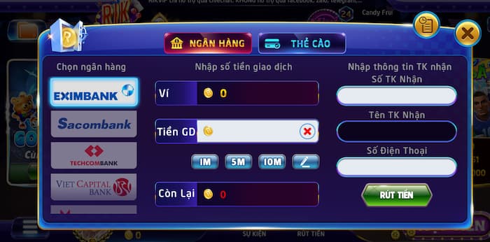 Rút tiền Rikvip qua tài khoản ngân hàng