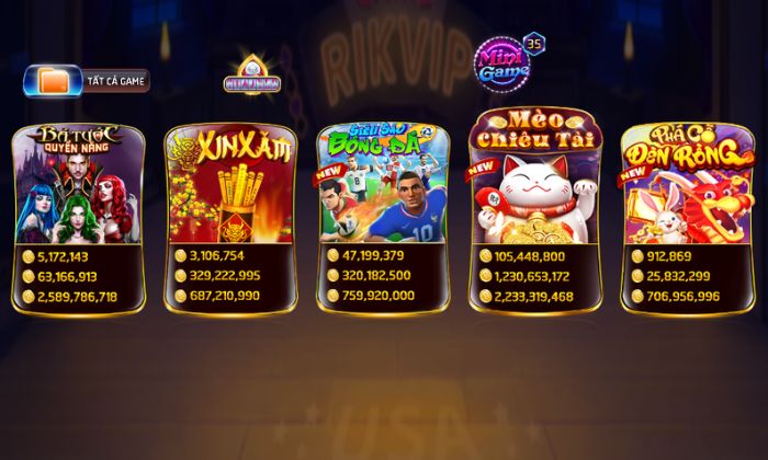 Đa dạng tựa game slots tại Rikvip